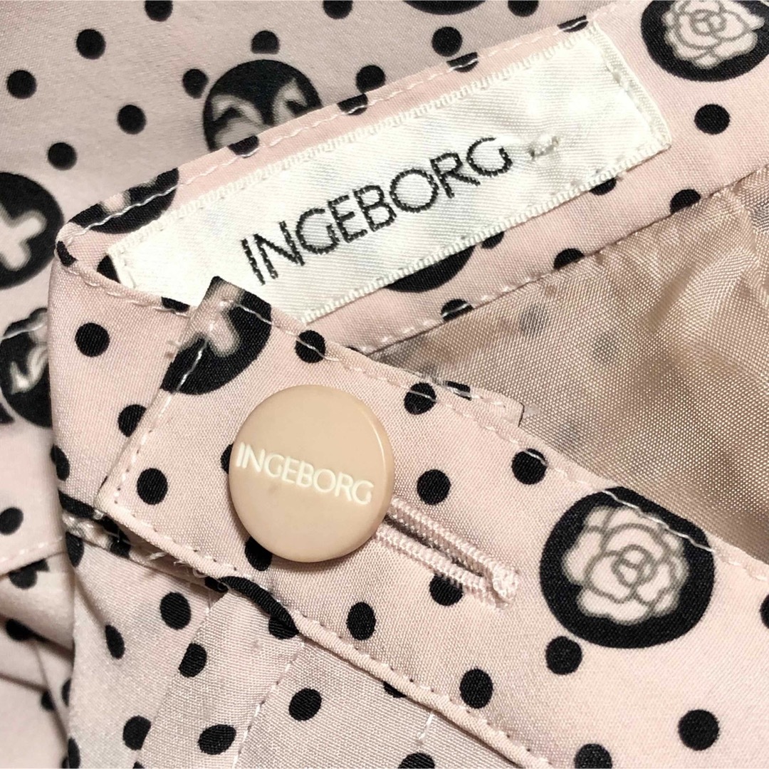 INGEBORG(インゲボルグ)のINGEBORG 日本製 ドット柄ロングスカート ピンク 古着 レディースのスカート(ロングスカート)の商品写真