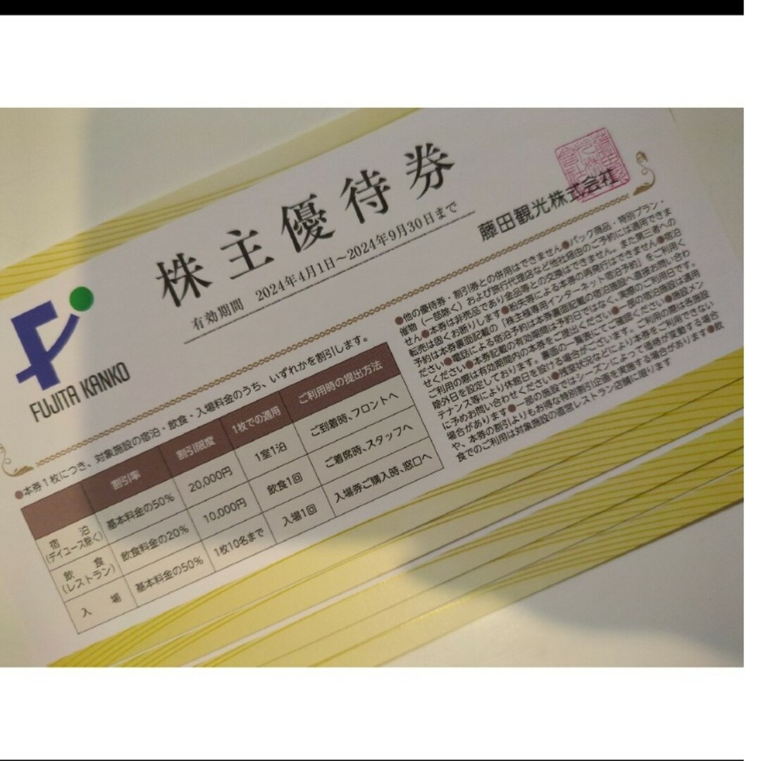 藤田観光　株主優待　割引券 チケットの施設利用券(その他)の商品写真