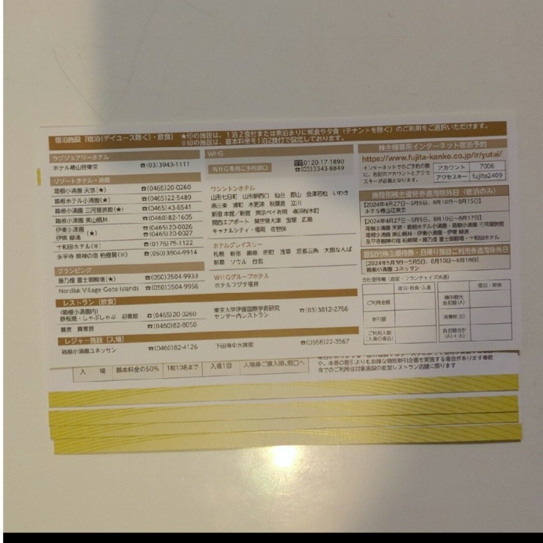 藤田観光　株主優待　割引券 チケットの施設利用券(その他)の商品写真
