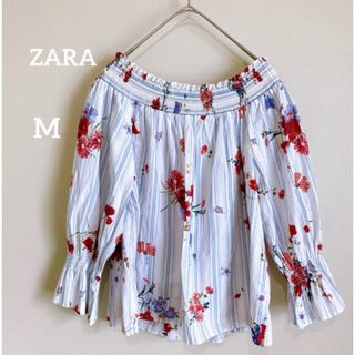 ザラ(ZARA)のZARA オフショルダー ブラウス花柄 総柄 キャンディースリーブ ザラ(シャツ/ブラウス(長袖/七分))