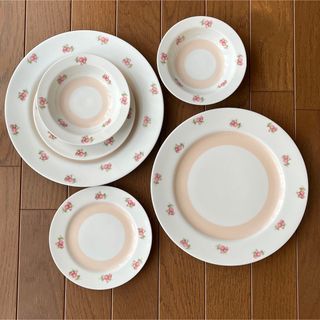 ノリタケ(Noritake)のオールドノリタケ　RC印　6点　ピンク　小花　ケーキ皿　大皿　昭和(食器)