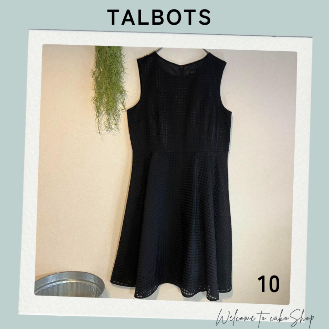 TALBOTS(タルボット)の美品》タルボット TALBOTS　黒　光沢　格子柄ノースリーブワンピース10号 レディースのワンピース(ひざ丈ワンピース)の商品写真