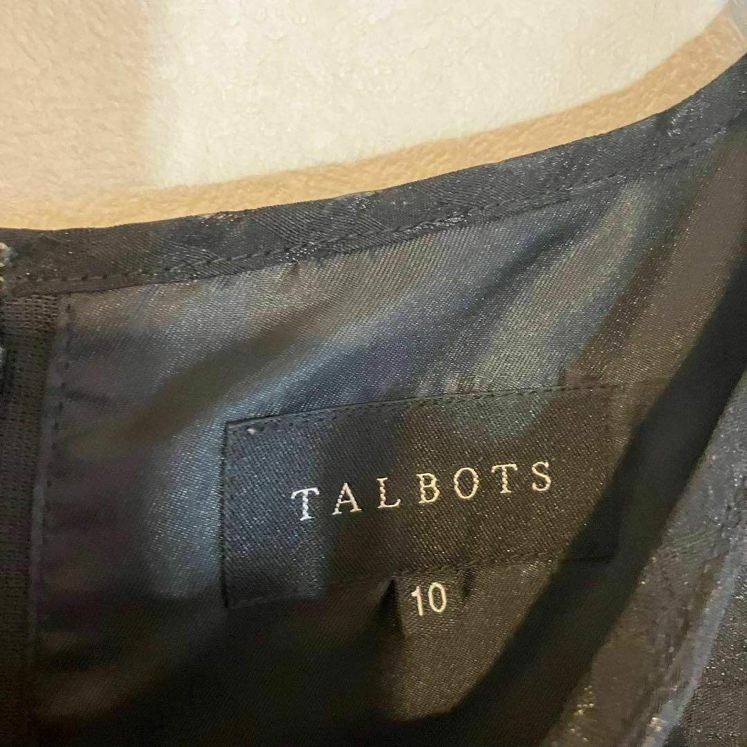 TALBOTS(タルボット)の美品》タルボット TALBOTS　黒　光沢　格子柄ノースリーブワンピース10号 レディースのワンピース(ひざ丈ワンピース)の商品写真