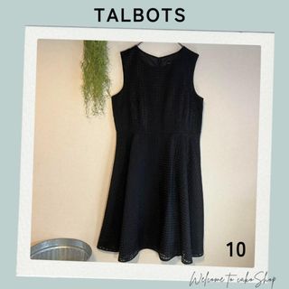 タルボット(TALBOTS)の美品》タルボット TALBOTS　黒　光沢　格子柄ノースリーブワンピース10号(ひざ丈ワンピース)