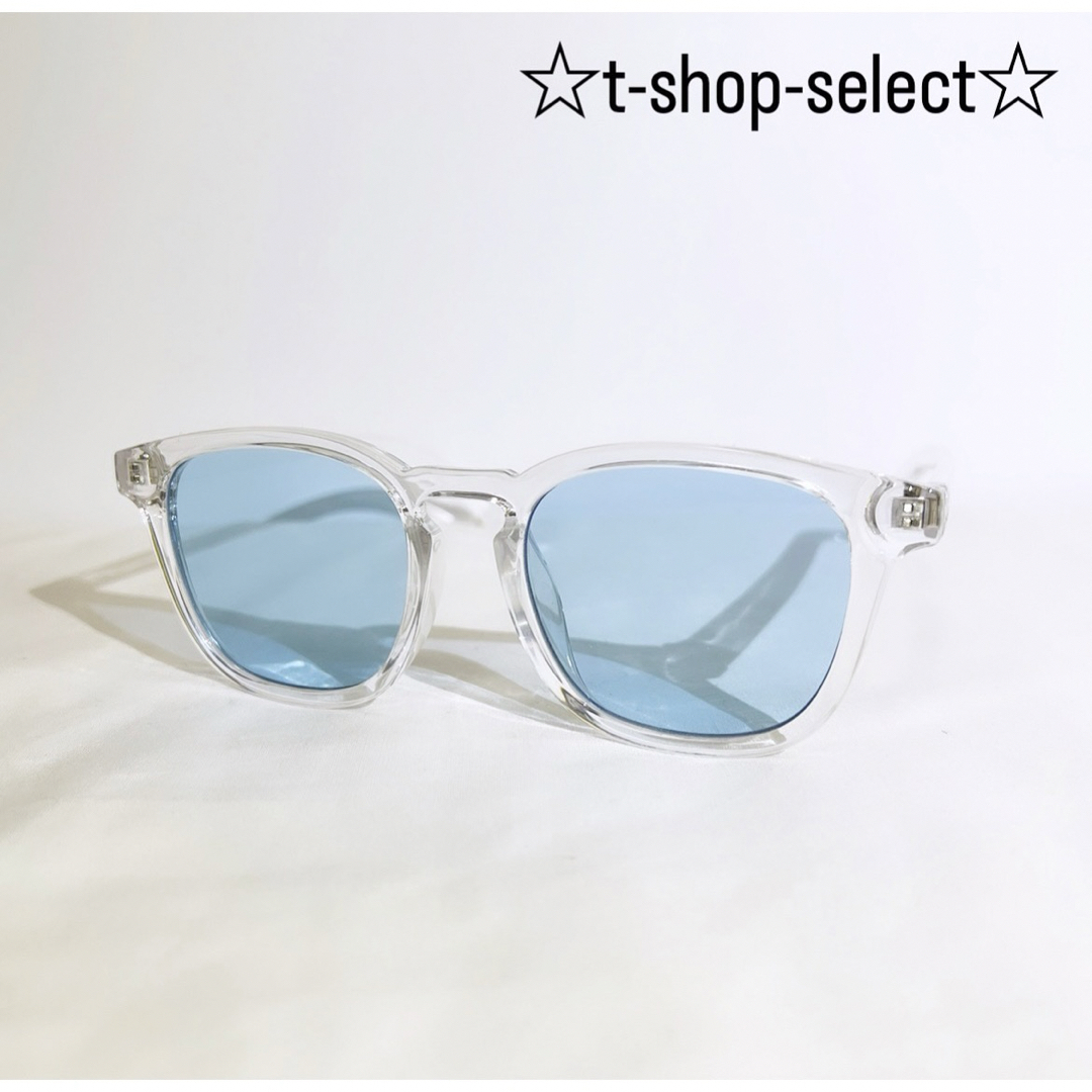 『新品』スクエア　クリアフレーム　ブルー ウェリントン　サングラス メンズ メンズのファッション小物(サングラス/メガネ)の商品写真