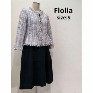 Flolia - Flolia 総裏 入学式 フォーマル ツイード ジャケット 長袖ワンピ S