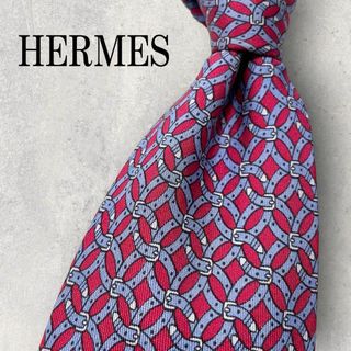 Hermes - 美品 HERMES エルメス ベルト柄 円形 ネクタイ 赤 レッド