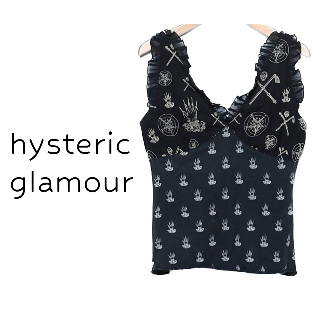 HYSTERIC GLAMOUR(ヒステリックグラマー)のヒステリックグラマー【美品】ゴシック 総柄 ノースリーブ シフォン ブラウス レディースのトップス(シャツ/ブラウス(半袖/袖なし))の商品写真