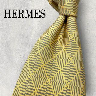 エルメス(Hermes)の美品 HERMES エルメス 格子柄 チェック ネクタイ イエロー 黄(ネクタイ)