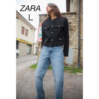 ザラ(ZARA)のZARA フラップ クロップド ジャケット(ノーカラージャケット)