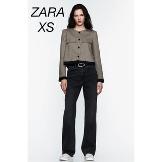 ザラ(ZARA)のZARA ハウンドトゥース クロップドブレザー(ノーカラージャケット)