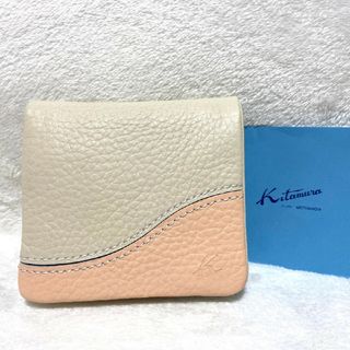 キタムラ(Kitamura)の未使用　キタムラ　バイカラー　レザー　二つ折り財布　春色　ベージュ　ピンク(財布)