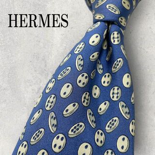 エルメス(Hermes)の美品 HERMES エルメス ボタン柄 釦 総柄 ネクタイ ネイビー 紺(ネクタイ)
