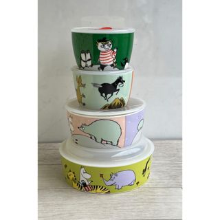 MOOMIN - ムーミン  ふた付き鉢  高気密レンジ容器   4個 中古品