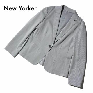 ニューヨーカー(NEWYORKER)の美品 ニューヨーカー テーラードジャケット ネイビー 白 ストライプ M 9号(テーラードジャケット)