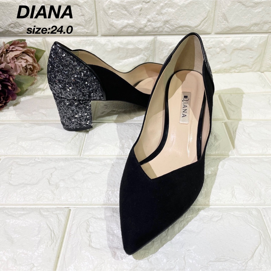 DIANA(ダイアナ)の【美品✨】DIANAダイアナ グリッターパンプス ポインテッドトゥ ブラック24 レディースの靴/シューズ(ハイヒール/パンプス)の商品写真