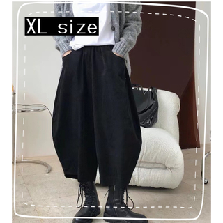 ワイドパンツ　ガウチョパンツ　パンツ　レディース　XL  ブラック(カジュアルパンツ)