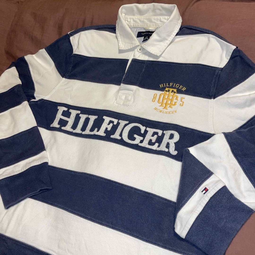 TOMMY HILFIGER(トミーヒルフィガー)のTOMMY HILFIGER  トミーヒルフィガー ボーダーラガーシャツ グレー メンズのトップス(スウェット)の商品写真