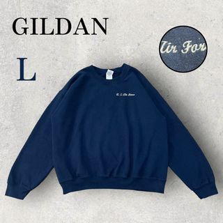 美品 GILDAN ギルダン 刺繍ロゴ ワンポイント スウェット L ネイビー(スウェット)