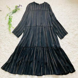 ヌキテパ(ne Quittez pas)の【美品】ヌキテパ  別注 lurex ストライプワンピース　ティアード　Aライン(ロングワンピース/マキシワンピース)