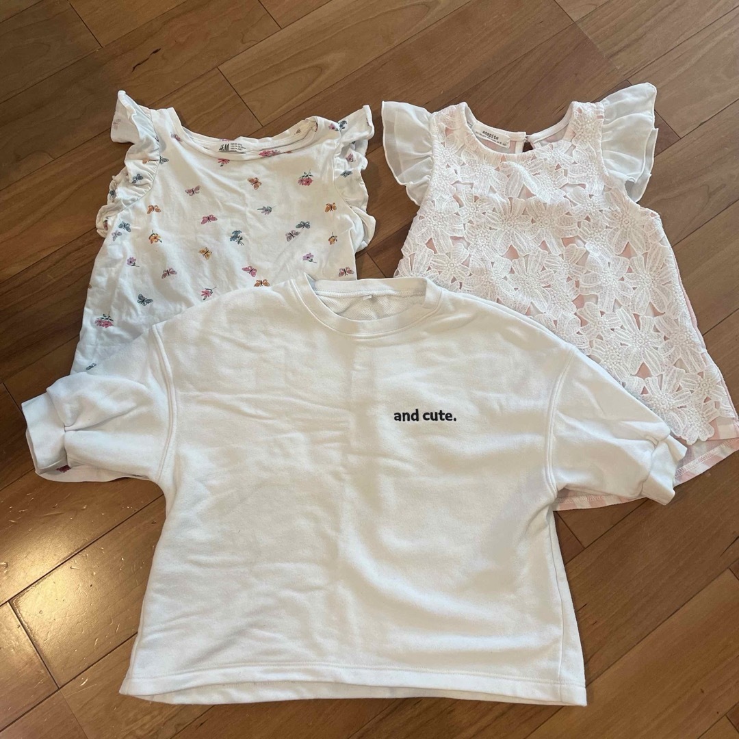 H&M(エイチアンドエム)のキッズ、トップス、120、3点セット キッズ/ベビー/マタニティのキッズ服女の子用(90cm~)(Tシャツ/カットソー)の商品写真