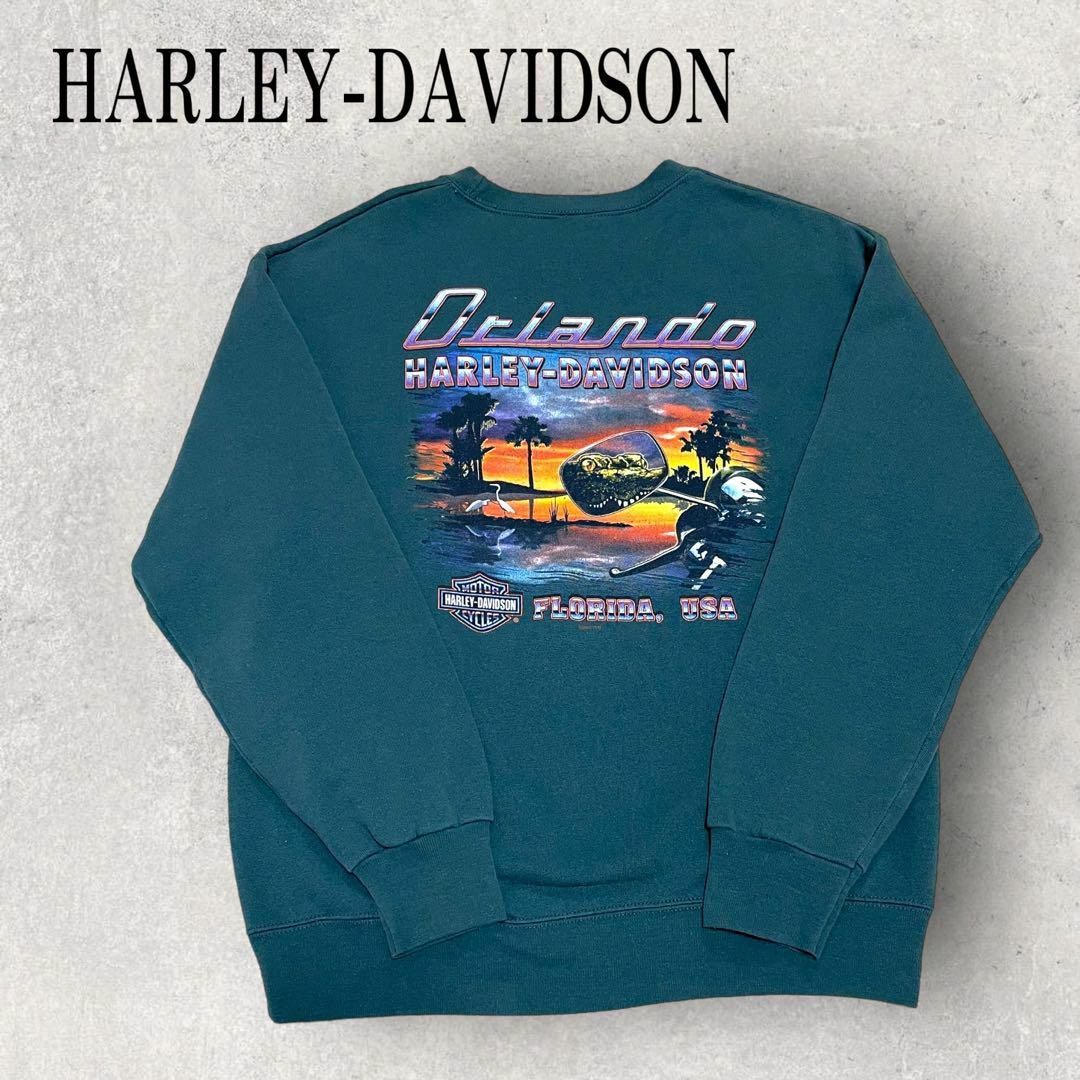 Harley Davidson(ハーレーダビッドソン)の美品 HARLEY DAVIDSON フロリダ ワニ スウェット グリーン 緑 メンズのトップス(スウェット)の商品写真