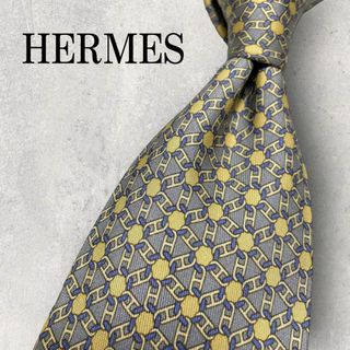 エルメス(Hermes)のHERMES エルメス シェーヌダンクル 水玉柄 格子柄 ネクタイ グレー(ネクタイ)