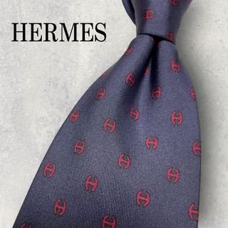 エルメス(Hermes)の美品 HERMES エルメス H柄 ドット柄 ネクタイ ネイビー 紺(ネクタイ)