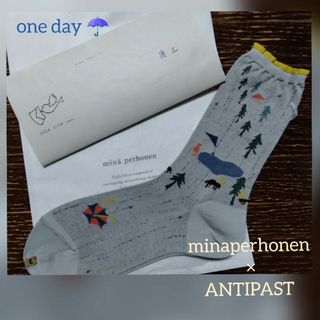 ミナペルホネン(mina perhonen)のミナペルホネン×アンティパスト　one day  ソックス☂️　グレー　完売❕(ソックス)