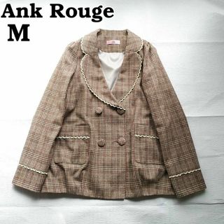 Ank Rouge - 美品 ダブルジャケット　襟レース　ハーフコート　チェック　茶 アンクルージュ M