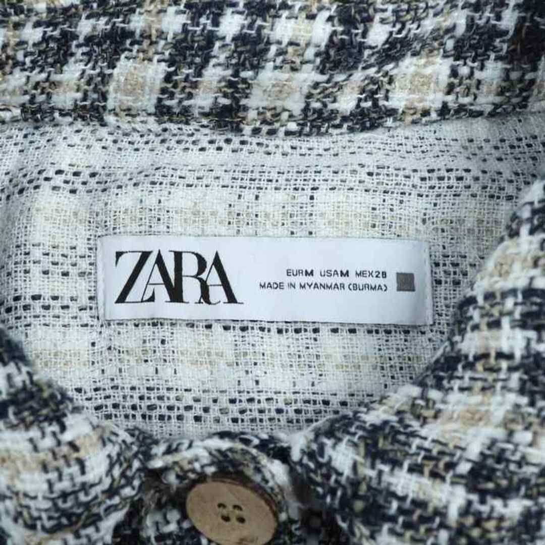 ZARA(ザラ)のザラ ブルゾン アウター ジャケット ツイード チェック柄 レディース Mサイズ ネイビー ベージュ ZARA レディースのジャケット/アウター(ブルゾン)の商品写真