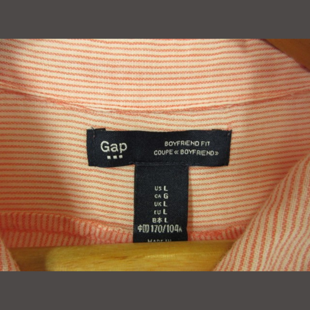 GAP(ギャップ)のGAP シャツ ブラウス ポケット ストライプ 長袖 薄手 サーモンピンク L レディースのトップス(シャツ/ブラウス(長袖/七分))の商品写真