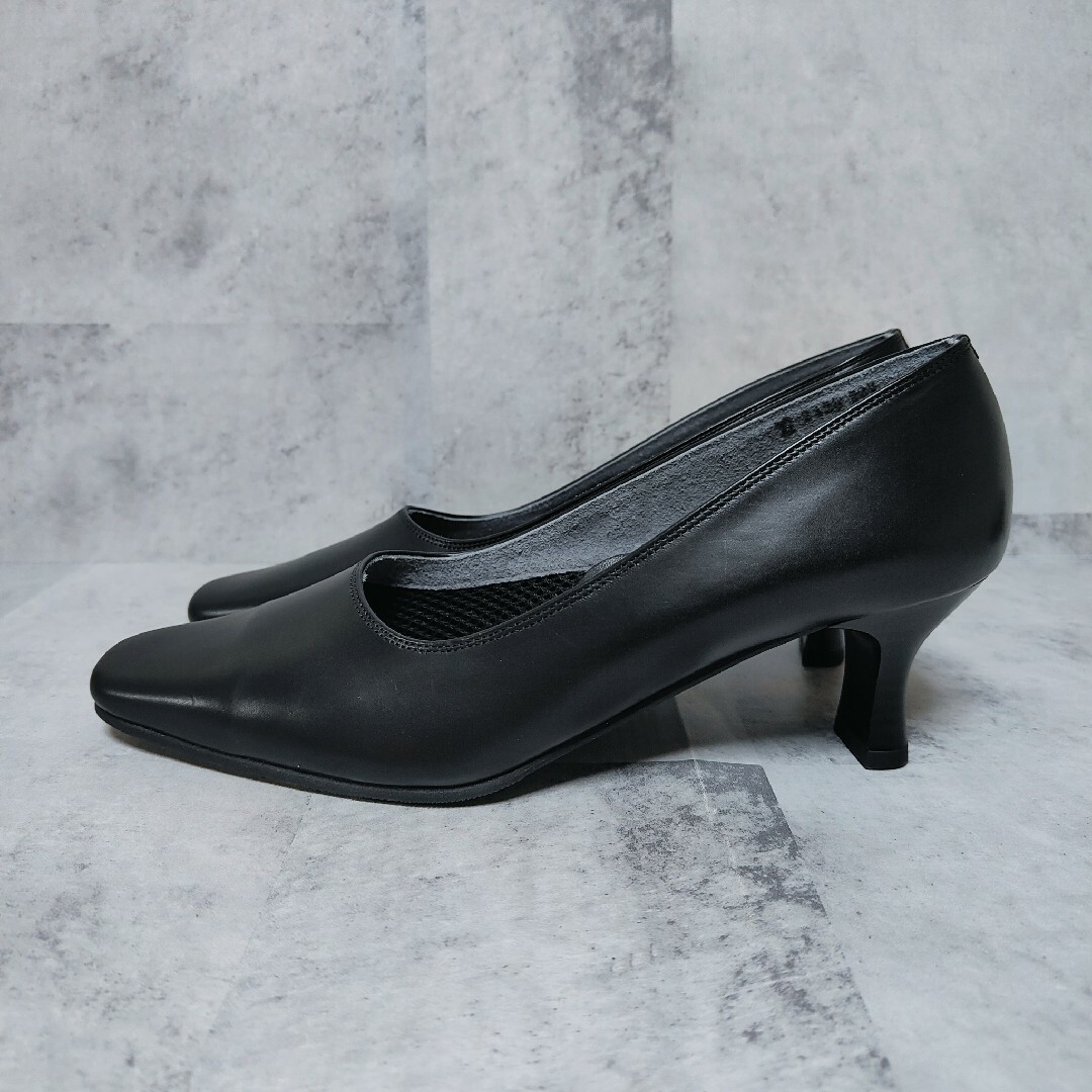 サロンドグレー パンプス スクエアトゥ 本革 ブラック 23.5cm EE レディースの靴/シューズ(ハイヒール/パンプス)の商品写真