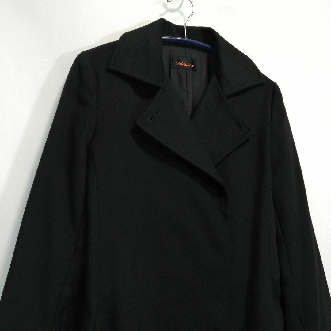 カシミヤ100% チェスターコート ブラック 黒 カシミア100% 比翼仕立て レディースのジャケット/アウター(チェスターコート)の商品写真