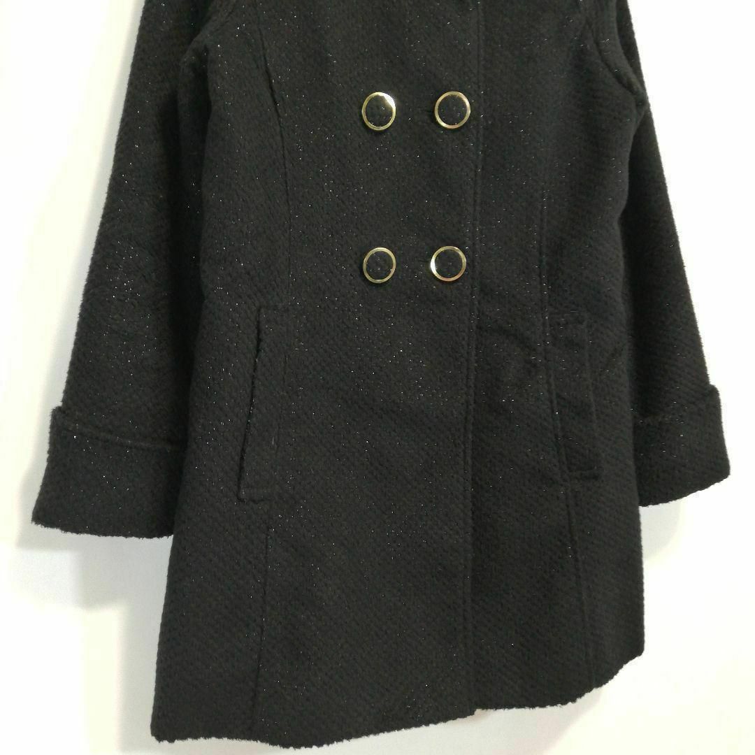 dazzlin(ダズリン)のダズリン ノーカラーコート ブラック 黒 Sサイズ ラメ感 レディース ダブル レディースのジャケット/アウター(ロングコート)の商品写真
