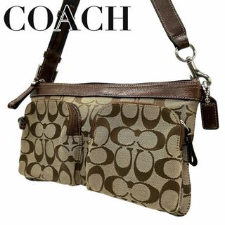 コーチ(COACH)の美品　COACH コーチ　s25 肩掛け　ワンショルダーバッグ　シグネチャー　茶(ショルダーバッグ)