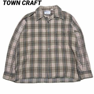 70s TOWNCRAFT ベージュグリーン チェックシャツ L(シャツ)