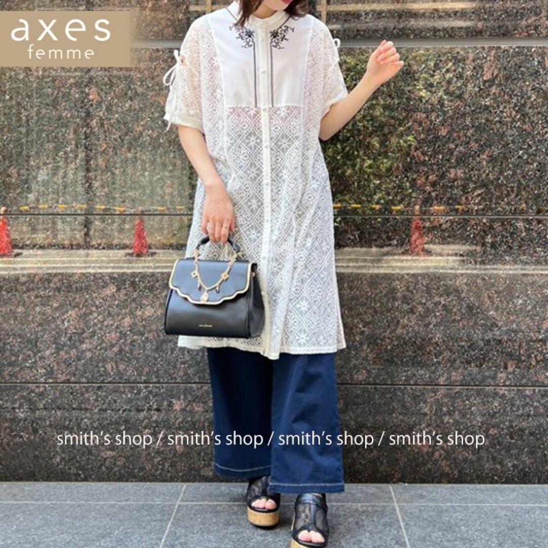 axes femme(アクシーズファム)のaxes femme ライン刺繍レースロングシャツ レディースのトップス(カーディガン)の商品写真