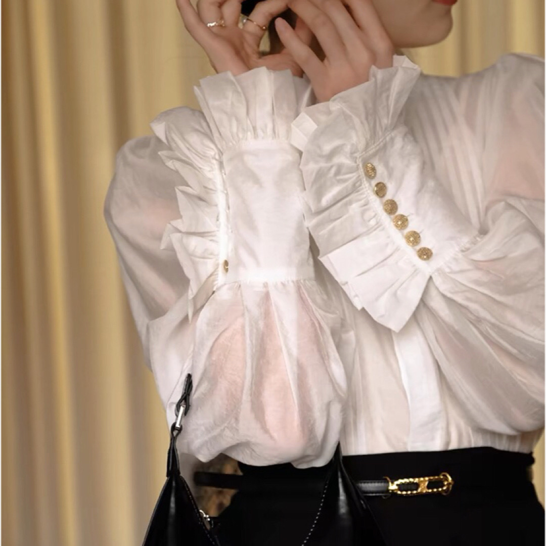 ZARA(ザラ)の末代お嬢様　フリル袖　白色長袖シャツ　vintage ロリータ　油絵　ゆめかわ レディースのトップス(シャツ/ブラウス(長袖/七分))の商品写真