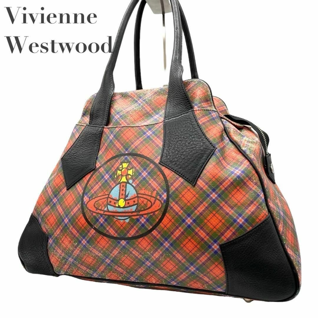 Vivienne Westwood(ヴィヴィアンウエストウッド)のヴィヴィアンウエストウッド　s62 チェック　ハンドバッグ　ビッグオーブ　総柄 レディースのバッグ(ハンドバッグ)の商品写真