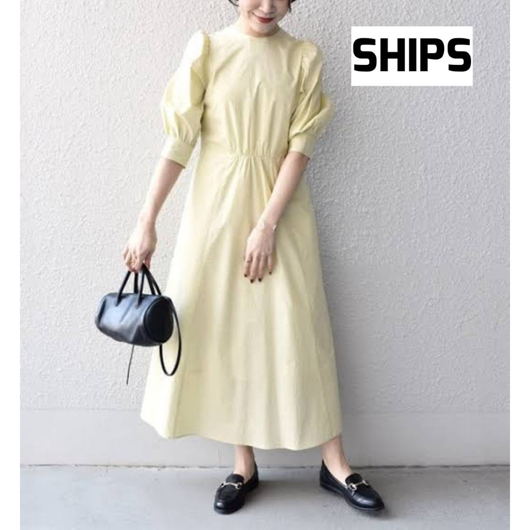 SHIPS(シップス)のSHIPS シップス ボリュームスリーブフレアワンピース サイズM レディースのワンピース(ロングワンピース/マキシワンピース)の商品写真