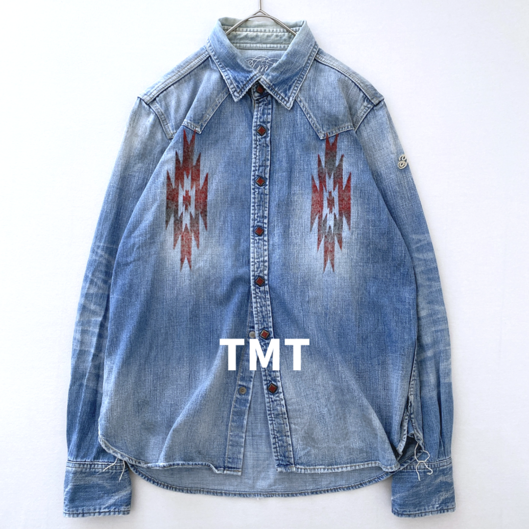 TMT(ティーエムティー)のティーエムティー　チマヨ柄デニムウエスタンシャツ　オルテガ柄　ブルー　M メンズのトップス(シャツ)の商品写真