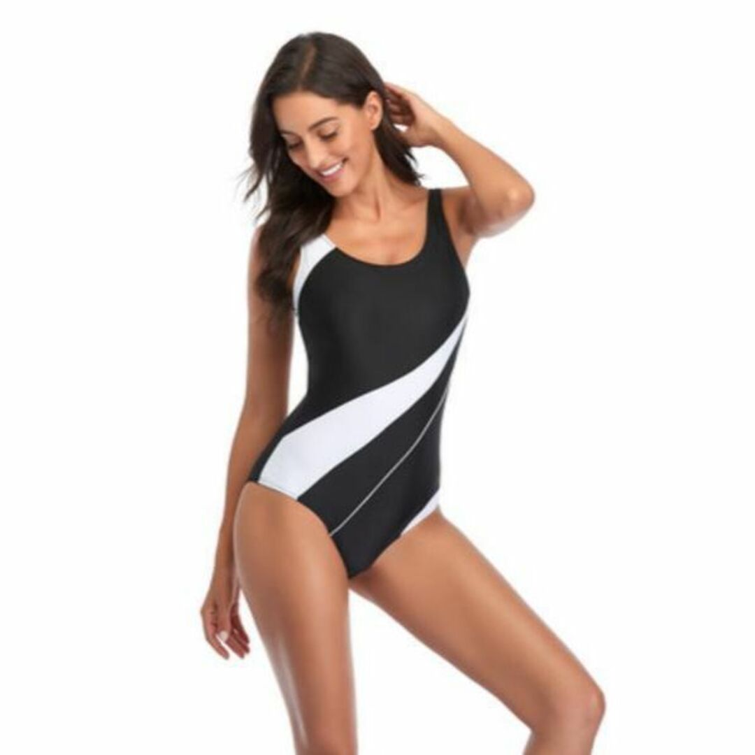 新品 XXL 水着 ホワイト レディース フィットネス パッド 競泳水着 ライン レディースの水着/浴衣(水着)の商品写真