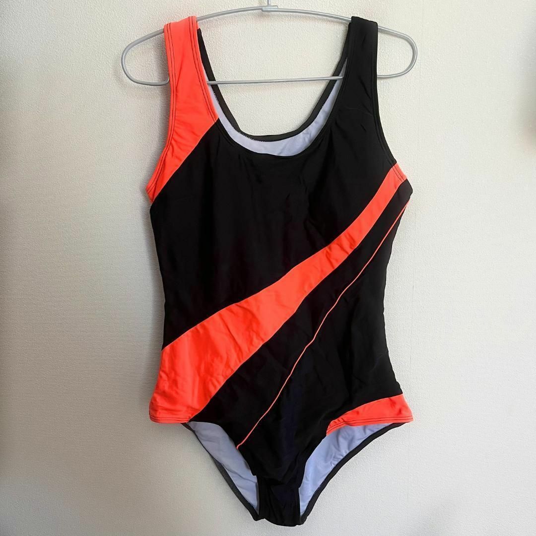 【XL】 水着 オレンジ レディース フィットネス パッド付 競泳水着 ライン レディースの水着/浴衣(水着)の商品写真