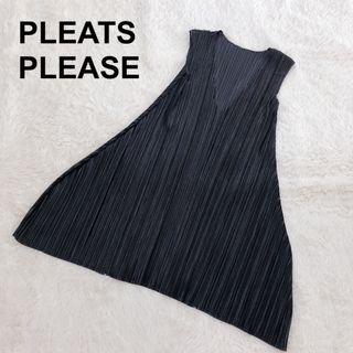 PLEATS PLEASE ISSEY MIYAKE - 美品✨PLEATS PLEASE  ノースリーブ ワンピース ブラック  変形