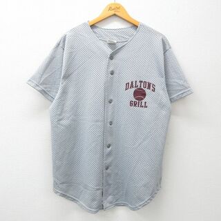 XL★古着 半袖 ベースボール シャツ メンズ 90年代 90s GRILL USA製 グレー 24mar26 中古 トップス(シャツ)