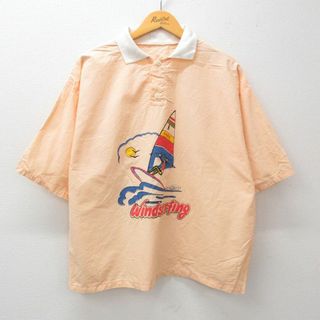 XL★古着 半袖 シャツ メンズ 90年代 90s ヨット オレンジ系他 【spe】 24mar26 中古 トップス(シャツ)