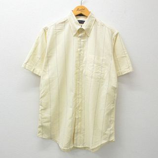 L★古着 半袖 シャツ メンズ 90年代 90s ボタンダウン USA製 黄他 イエロー ストライプ 24mar26 中古 トップス(シャツ)