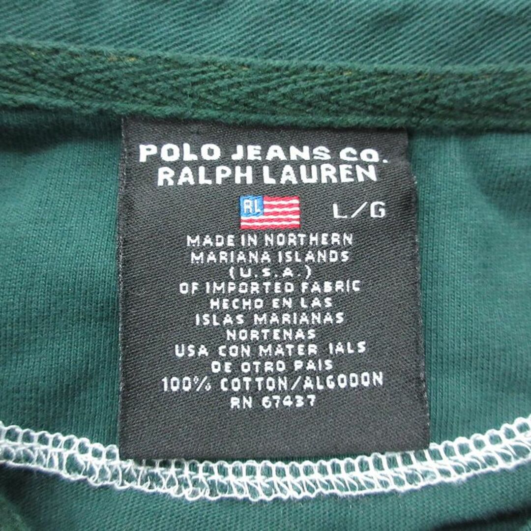 Ralph Lauren(ラルフローレン)のL★古着 ラルフローレン Ralph Lauren ポロジーンズ 半袖 ブランド シャツ メンズ ワンポイントロゴ コットン 緑他 グリーン 24mar26 中古 トップス メンズのトップス(シャツ)の商品写真