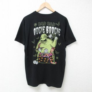 ディズニー(Disney)のL★古着 半袖 Tシャツ メンズ ディズニー DISNEY ナイトメアービフォアクリスマス DOGIE BOOGIE クルーネック 黒 ブラック 24mar26 中古(Tシャツ/カットソー(半袖/袖なし))